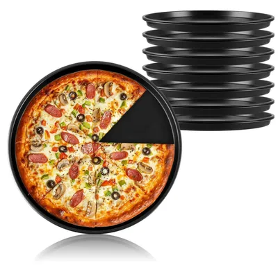 Zdjęcie produktu dla Pojemnik do pizzy, okrągły, ze stali nierdzewnej, z powłoką nieprzywierającą, średnica 28 cm, zestaw 8 sztuk
