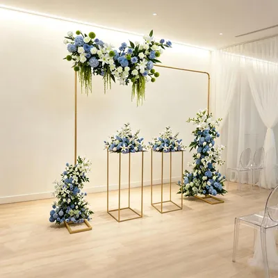 Produktbild von Hochzeit Hintergrund Ständer - Fotobox Rahmen - Stabiler Stahlrohraufbau - Halter für Blumen, Luftballons und Lichter - Gold
