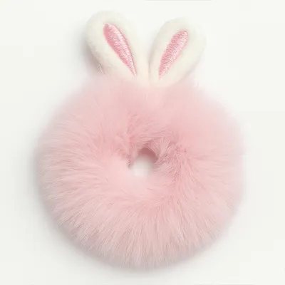 Image de Fluffy Scrunchie avec oreilles de lapin en peluche rose tendre