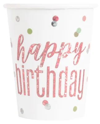 Produktbild von 8 glitzer Becher Happy Birthday roségold