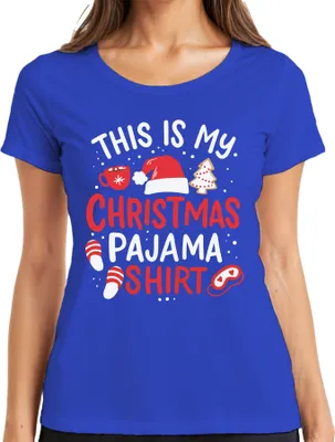 Produktbild von This is my Christmas Pajama Shirt Weihnachtsmütze - Weihnachten Xmas Christmas Damen T-Shirt, Blau, 3XL