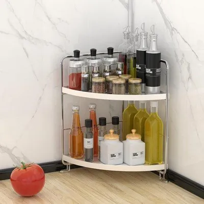 Produktbild von Unyqoos Eckregal aus Edelstahl, 2-stufiges Regal für Küche, Bad, Wohnzimmer und Büro, platzsparend und stabil