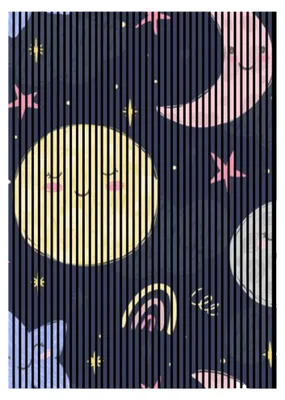 Produktbild von Akustikpaneele mit Digitaldruck Luna01 19 x 1693 x 2400 mm Mond Nacht Sterne MDF PET-Fasern Wandpaneele Dunkelblau Gelb 3 Einzelplatten