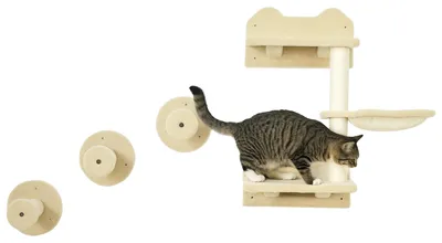 Produktbild von PawHut Katzen Kletterwand, 4-teilig, Kletterwand Set, Katzenkletterwand, Beige