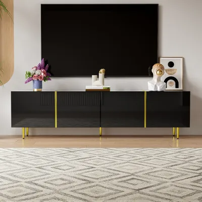 Produktbild von okwish TV-Schrank TV-Lowboard mit 4 Türen , 170*35*46 cm, Fernsehtisch Wohnzimmerschränke Hochglanz-Hängeschrank für Wohnzimmer, schwarz