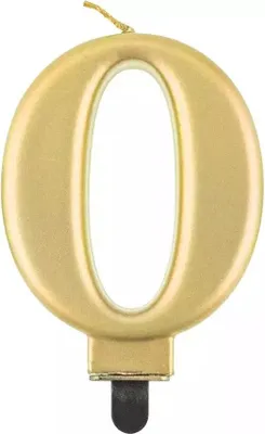 Obrázek produktu pro Narozeninová svíčka na dort - 0 - metalická zlatá - 8 cm