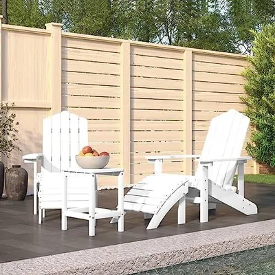 Produktbild von Weißer Adirondack-Gartenstuhl aus HDPE mit Fußstütze für Pool, Kamin, Terrasse, Balkon und Hinterhof