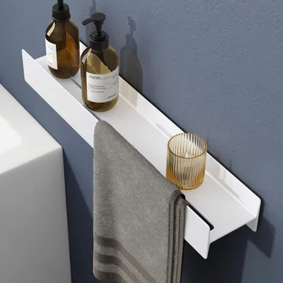 Produktbild von doporro Duschablage ohne Bohren mit Schrauben, 60 cm Badezimmer Organizer und Duschregal, Wandregal aus Aluminiumlegierung, Matt Weiß Reglo-03
