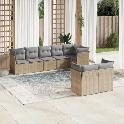 Produktbild von Design 8-tlg. Garten-Sofagarnitur mit Kissen Beige Poly Rattan, Gartenmöbel-Sets 2024