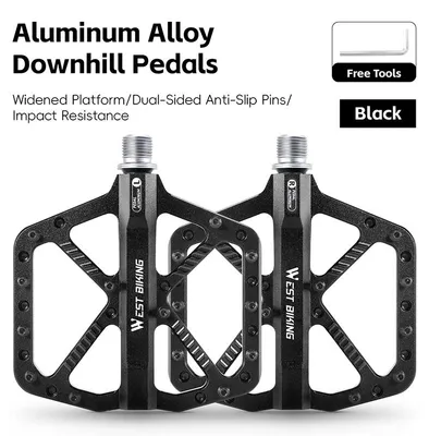 Zdjęcie produktu dla Pedały rowerowe - platformowe pedały do rowerów górskich (MTB) - ultralekkie - stop aluminium - podwójne łożyska i łożyska DU - antypoślizgowe - 11 x 12 cm - czarne