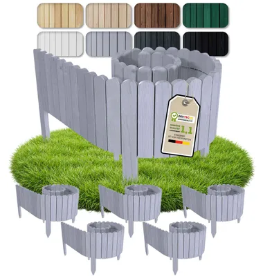 Produktbild von Floranica Beeteinfassung Rasenkante 10 m (5 Stück à 2 m), Höhe 20 cm, Siber, Steckzaun Beetumrandung Holzzaun