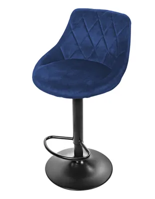Image de Tabouret de bar Tabouret de cuisine avec dossier, repose-pieds, réglable en hauteur, pivotant à 360°, tabouret de bar velours bleu marine et piétement noir