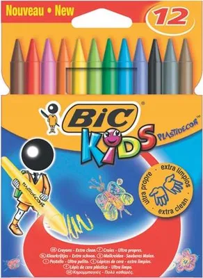 Zdjęcie produktu dla BIC KIDS Plastidecor, 12 szt., Czarny, Niebieski, Brązowy, Złoto, Zielony, Jasny Niebieski, Jasnozielony, Pomarańczowy,..., 12 kol.