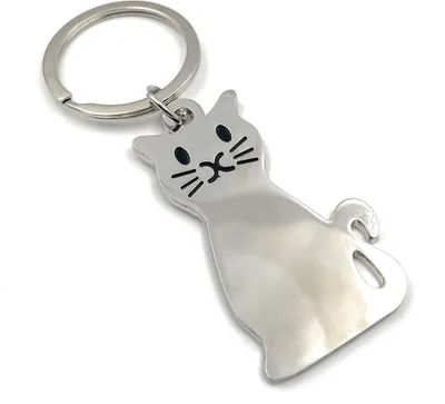 Produktbild von Onwomania Flache Katze Cat Schlüsselanhänger Metall Glücksbringer in Alu Geschenkbox, ideal zum Verschenken