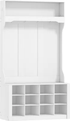 Produktbild von Garderobe mit Regal, Bank, Haken, Schuhfächern, Spanplatten, MDF, Weiß