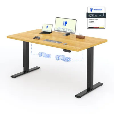 Produktbild von FLEXISPOT Elektrisch höhenverstellbarer Schreibtisch 140x80cm 100KG Tragkraft, Doppelmotor, 4 Memory Funktion, 25mm Einteilige Tischplatte (Ahorn)