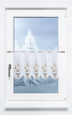 Produktbild von Scheibengardine Plauener Spitze - Weihnachtsdorf  (Bx H) 176cm * 35cm braun/mehrfarbig