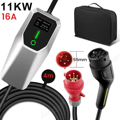 Zdjęcie produktu dla Przenośny kabel do ładowania samochodów elektrycznych, 11 kW, typ 2, 6-16A, 3-fazowy, długość kabla 8 metrów, napięcie 400V,  , mobilna stacja ładowania