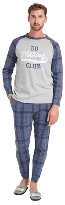 Produktbild von Sorbetto langer stylischer Herren-Pyjama aus Baumwolle Karo-Muster in Blau/ Grau, Gr. M