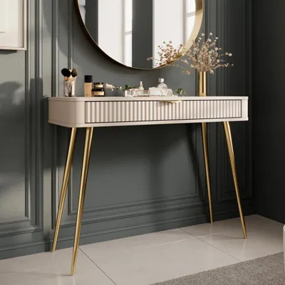 Productafbeelding van Kaptafel, dressoir, console FLORE, 100 cm, beige, goud, glamour