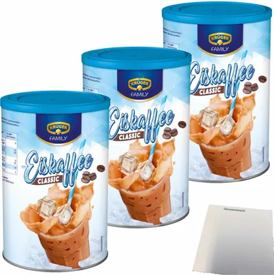 Produktbild von Krüger Family Eiskaffee Classic 3er Pack (3x275g Dose) + usy Block