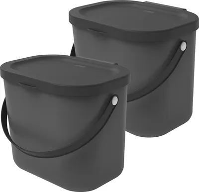 Produktbild von Rotho 2er-Set Mülltrennsystem 6L Albula - BiomMülleimer 23,5 x 20,0 x 20,8 cm - Mülleimer mit Deckel - Abfalleimer aus Kunststoff - Müllbehälter mit Griff