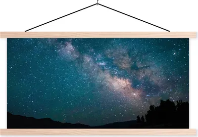 Produktbild von MuchoWow® Textilposter Sterne - Planeten - Galaxie - Jungen - Mädchen - Kinder 120x60 cm mit holzfarbenen Rahmen - Klemmleiste