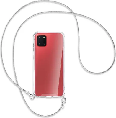 Produktbild von Handykette Backcover-Schutzhülle mit Band (Metall silberfarben) für Samsung Galaxy Note 10 Lite - silberfarbene Kette Snake