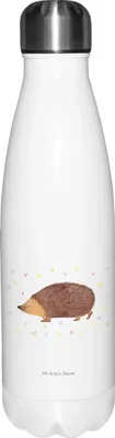 Produktbild von Mr. & Mrs. Panda Trinkflasche Igel Herzen - Weiß - Geschenk, thermosflaschen, flasche aus edelstahl, Trinkgefäß, Herz, Vertrauen, Kuss, Lustige Sprüche, Thermosflasche
