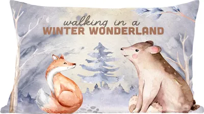 Produktbild von MuchoWow® Zierkissen Sofakissen Wohnzimmer Dekokissen 60x40 cm Winter - Fuchs - Bär - Schnee - Kopfkissen - Polster mit Foto
