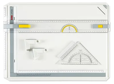 Produktbild von Aristo AR7035 Profi Plus Zeichenplatte (Format A3, schlagfester Kunststoff, inkl. Schnellzeichendreieck AR7090 und Studio Case) weiß