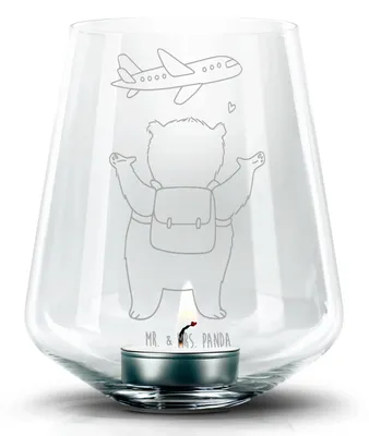 Produktbild von Mr. & Mrs. Panda Kerzenhalter Bär Flugzeug - Transparent - Geschenk, Glas Windlicht, für Frauen, Hochzeitstag, Laterne, Teelichthalter, Partner, Mitbringsel, Freundin