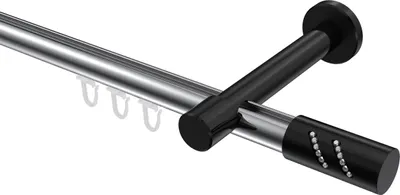 Produktbild von Interdeco Innenlaufstange / Gardinenstange mit Innenlauf Chrom / Schwarz, Typ Prestige Zoena (Glitzerzylinder), 20 mm Ø 1-läufig, 260 cm