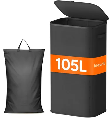 Zdjęcie produktu dla Kosz na pranie z pokrywą - Składany - 105 L - Z uchwytami - Czarny