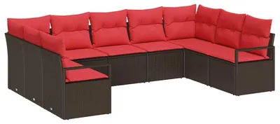 Image de Ensemble de Canapés avec coussin 9 pcs Marron polyrotin