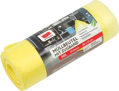 Produktbild von Müllbeutel 50 Liter mit Zugband, 20 Stk. auf Rolle, gelb / Mülleimerbeutel / Mülltüten / Abfallbeutel