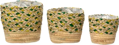 Produktbild von Blumentopf geflochten Seegras 13-19cm Natur / Grün / Gelb 3er Set