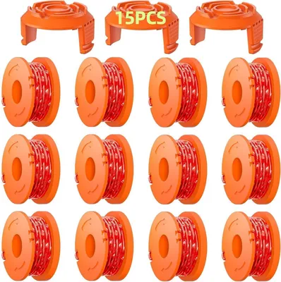 Produktbild von Rasentrimmer Spule Für Trimmer Fadenspule WA0010 WA0004 WA0004.1 Ø 1 65mm 3m Länge 12 Ersatzspulen 3 Kappe WA6531 Unkrautfresser Schnur WG150 WG151