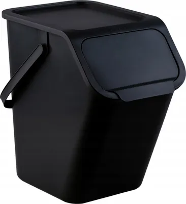 Produktbild von Go Practic Mülleimer Stapelbox, Abfalltrennsystem zur Mülltrennung in der Küche, Abfallsystem mit Klick-Deckel, Müllkorb mit Deckel, Abfallbehälter, Mülltrennsystem Schwarz 1x25 l