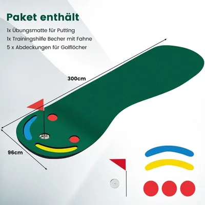 Immagine prodotto di Tappetino da golf 300x96 cm con 3 tazze e bandiera