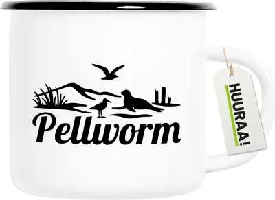 Produktbild von Huuraa Emaille Tasse Pellworm Strandmotiv 300ml Vintage Campingbecher Geschenkidee