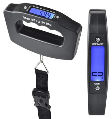 Obrázek produktu pro Digitální váha na zavazadla, 50 kg (110 lb), přenosná mini elektronická váha s funkcí tarování, vhodná pro rybářské háčky, s podsvíceným LCD displejem, určená pro domácí použití, zemědělství, průmysl, lov a outdoorové aktivity