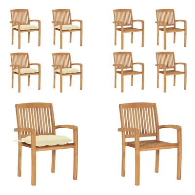 Produktbild von vidaXL Stapelbare Gartenstühle mit Kissen 4 Stk. Massivholz Teak - Gartenstuhl - Gartenstühle - Holzstuhl - Holzstühle