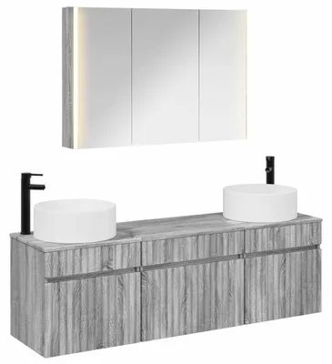 Image de vidaXL Ensemble de 4 meubles de salle de bain, gris Sonoma, en panneaux de particules