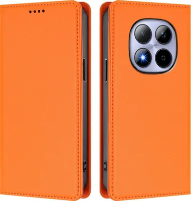 Produktbild von Handyhülle für Xiaomi Redmi Note 15 Pro 4G, Kunstleder Klapphülle Stoßfeste Magnetische Hülle mit Ständer Orange
