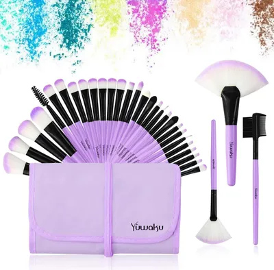 Produktbild von Make Up Pinsel Set 32 tlgs, Pinselset Lilac Schminkpinsel Kosmetikpinsel Lidschatten Gesichtspinsel Eyeliner Mit Nylon tasche (PURPLE)