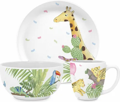 Immagine prodotto di PPD Happy Leo Kids Set, 3-tlg., Geschirr, Becher, Teller, Schale, Kinder, New Bone China, 162302587
