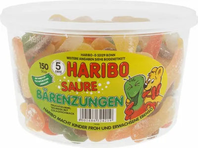Immagine prodotto di Lingue d'orso acide Haribo in lattina 150 pezzi
