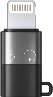 A product shot of a USB-C to Lightning adapter.
