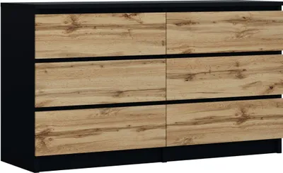 Produktbild von Kommode 6 Schubladen, Farbe: Mattschwarz / Wotan-Eiche, 138 x 78 x 39 cm